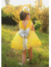 Yellow Floral Rustic Flower Girl Dress With Silver Bow